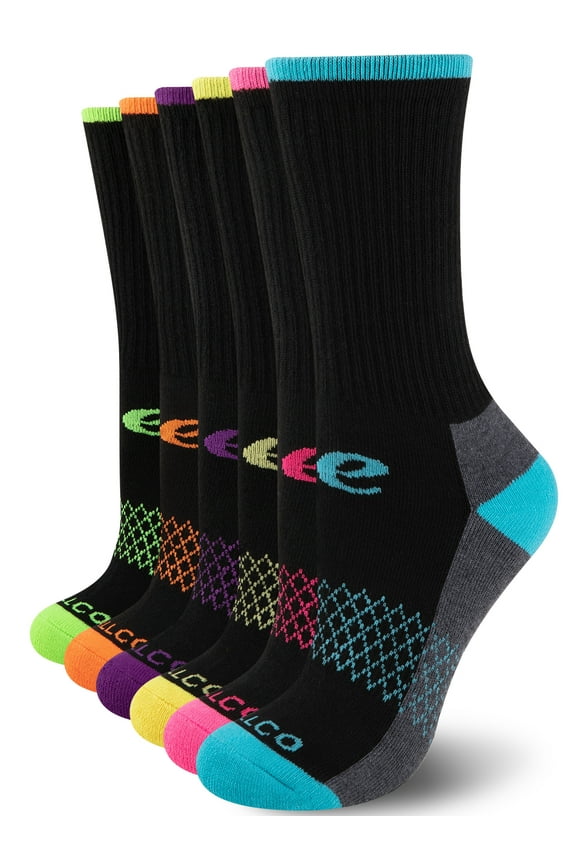 Womens Athletic Cushioned Crew Socks Soft Breathable Moisture-wicking Socks for Women 6 Pairs
