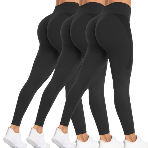 COOPLUS Womens Athletic Leggings Tummy Control High-waisted Seamless Running Pants for Gym Yoga Workout(Pack of 3)