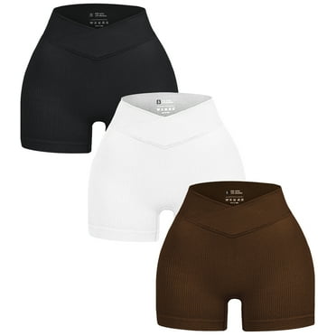 COOPLUS Womens Cross Waist Workout Shorts High Waisted Tummy Control Running Yoga Shorts 3 Packs