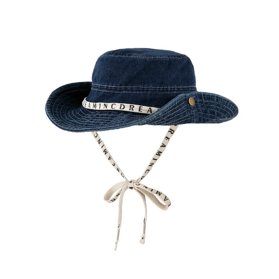 COOPLUS Womens Cowboy Denim Hat Two Ways To Wear Adjustable Chin Strap Foldable Bucket Hat for Summer