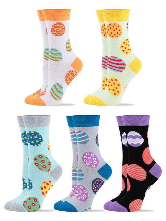 Womens Easter Socks Fun Multi-Colored Egg Pattern Crew Socks for Women Holiday Gifts 5 pairs