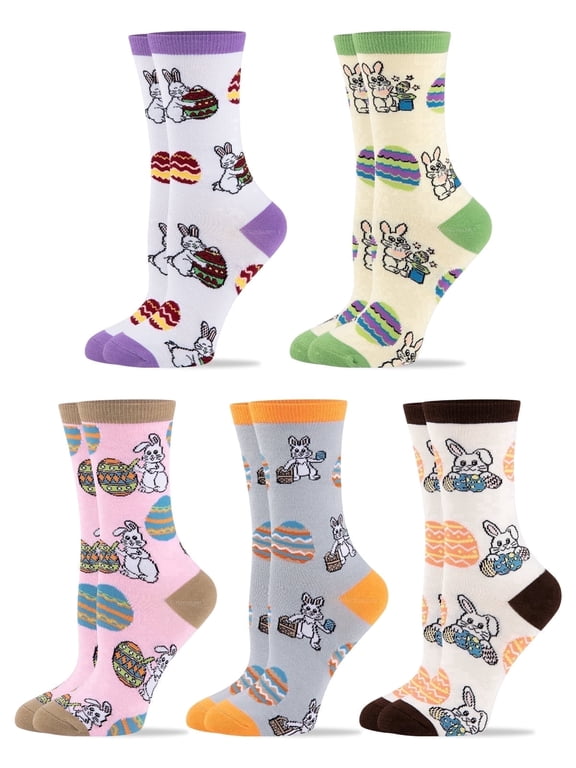 Womens Funny Socks Fun Multi-Colored Egg Pattern Crew Socks for Women Holiday Gifts 5 pairs