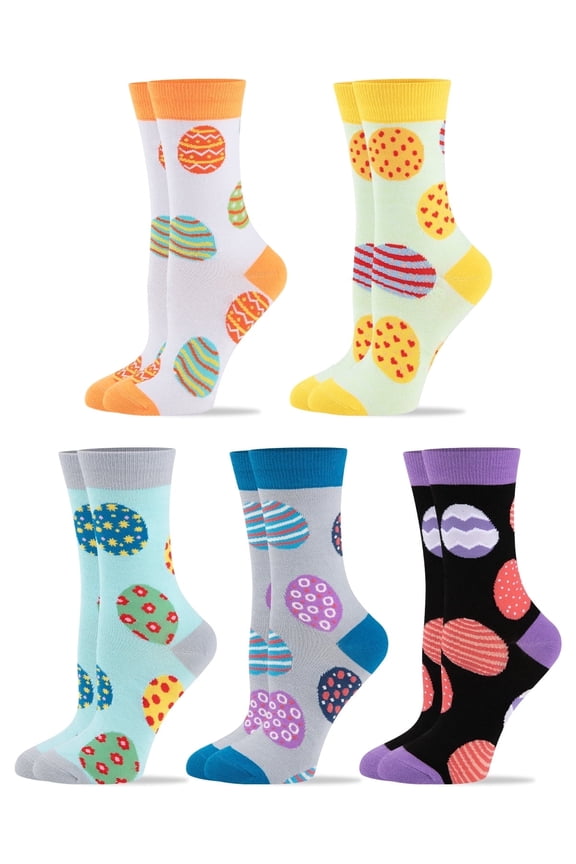 Womens Crew Socks Fun Multi-Colored Egg Pattern Socks for Women Holiday Gifts 5 pairs