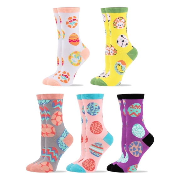 COOPLUS Womens Crew Socks Fun Multi-Colored Egg Pattern Socks for Women Holiday Gifts 5 pairs