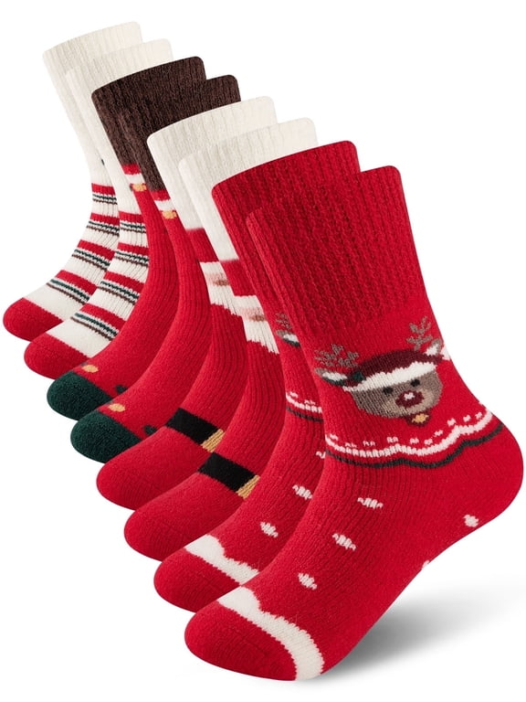 Womens Fuzzy Socks Christmas Socks for Women Winter Thick Thermal Socks Size 9-11 Crew Socks 4 Pairs