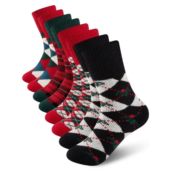 COOPLUS Womens Fuzzy Socks Christmas Socks for Women Winter Thick Thermal Socks Size 9-11 Crew Socks 4 Pairs
