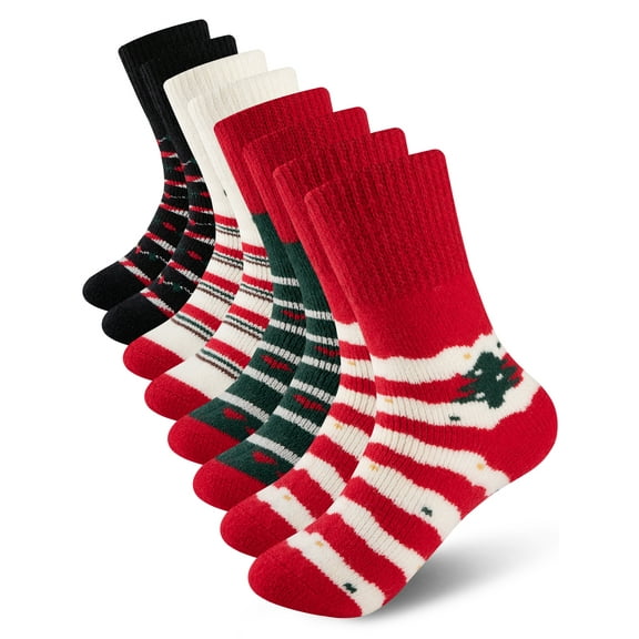 COOPLUS Womens Fuzzy Socks Christmas Socks for Women Winter Thick Thermal Socks Size 9-11 Crew Socks 4 Pairs