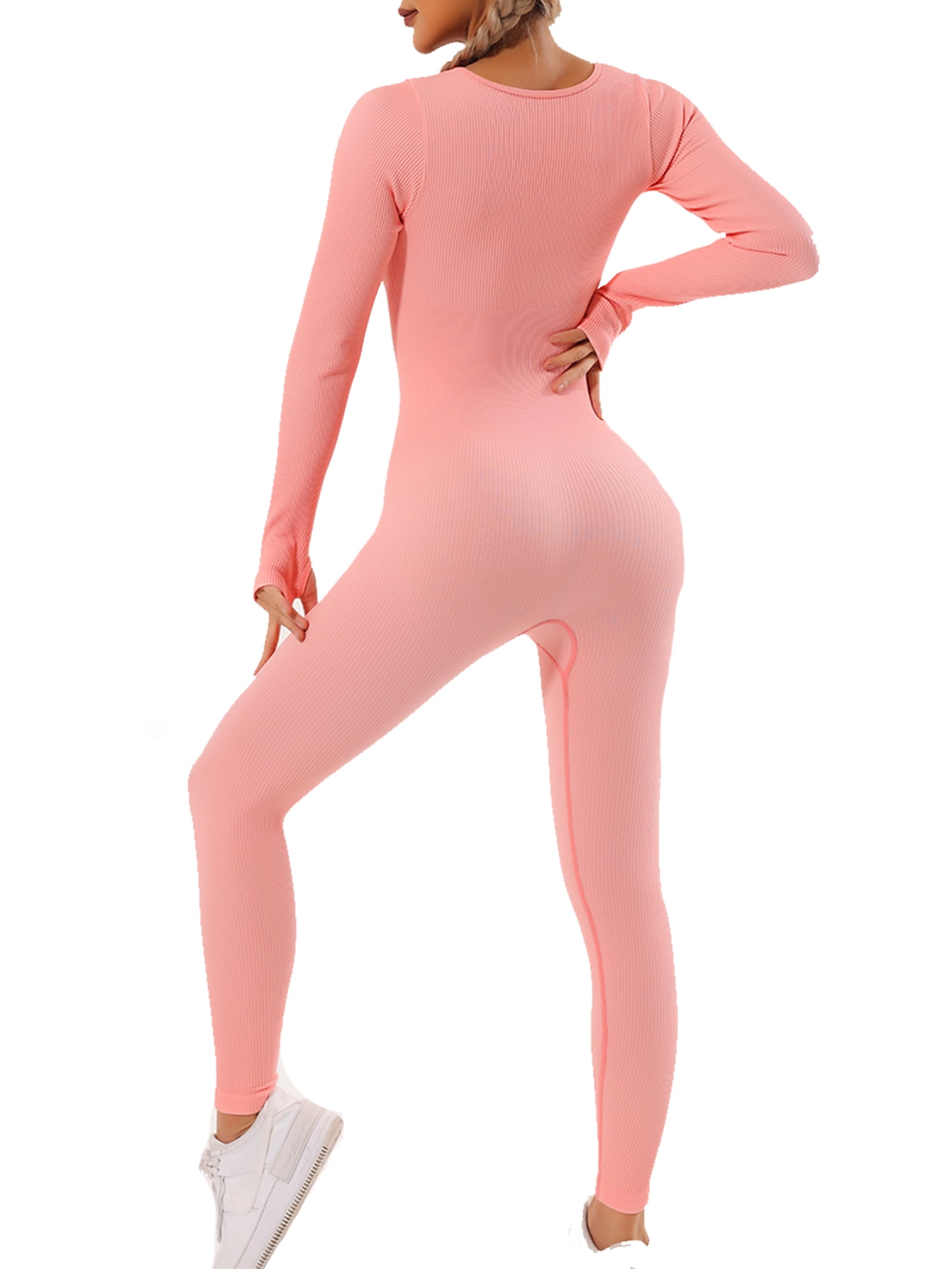 COOPLUS Womens Jumpsuits Athletic Long Sleeve Solid One-piece Elastic Tommy Control Romper Seamless Yoga Workout Casual
