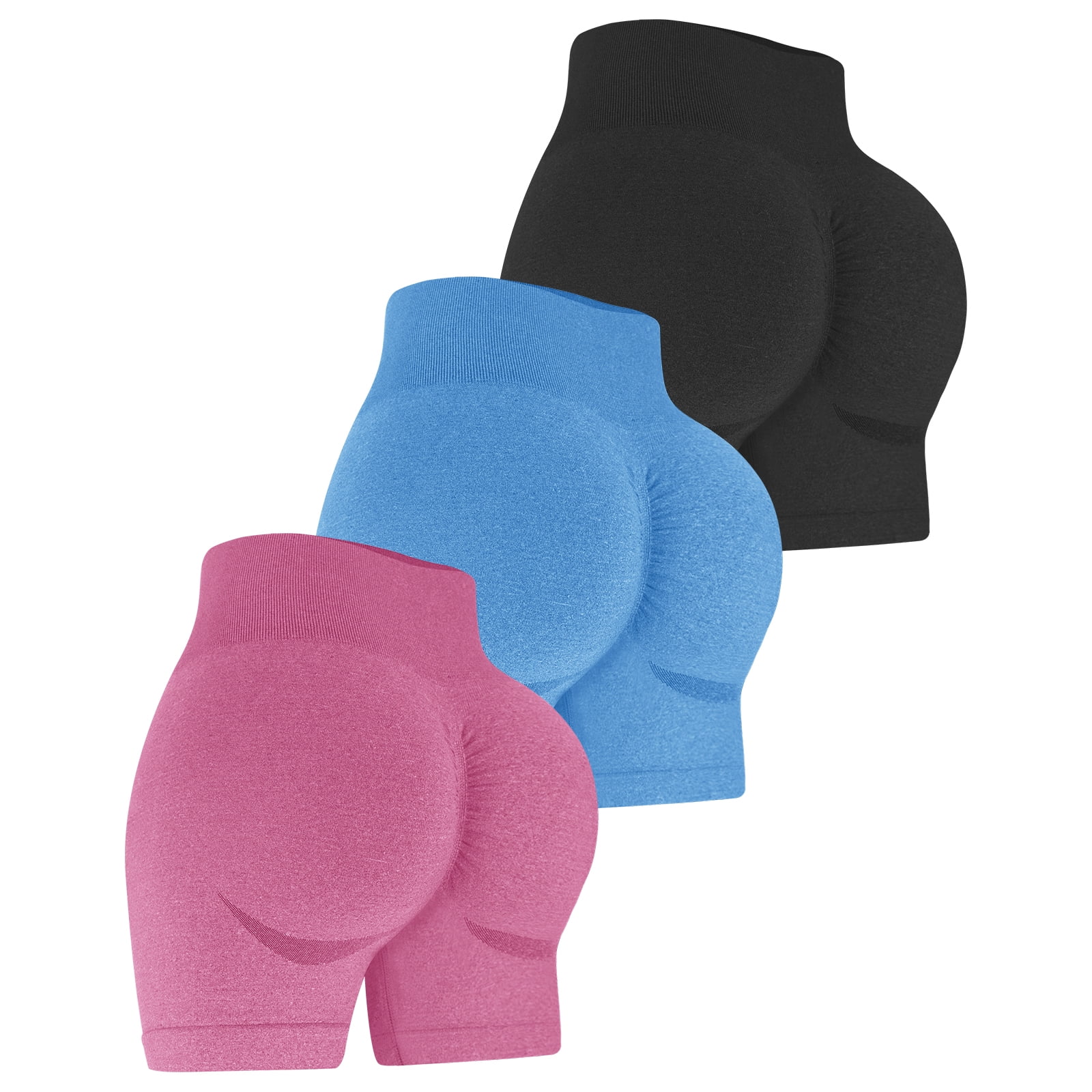 COOPLUS Womens Shorts 3 pieces Seamless Scrunch Butt Biker Shorts High Waist Shorts for Yoga Athletic Workout