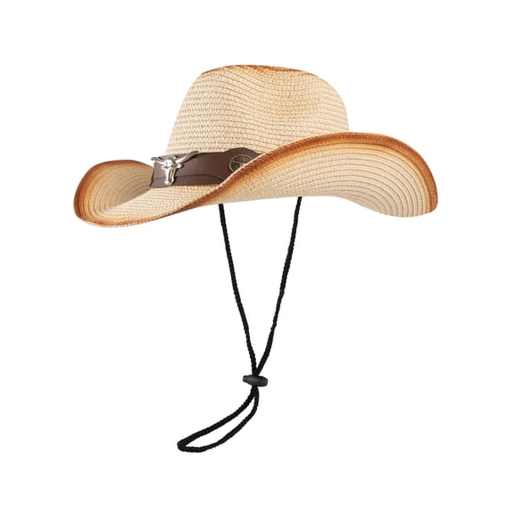 COOPLUS Womens Straw Cowgirl Hat Wide with Shapeable Brim Western Cowboy Sun Hat for Women