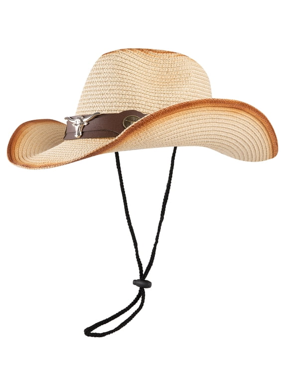 Womens Straw Cowgirl Hat Wide with Shapeable Brim Western Cowboy Sun Hat for Women