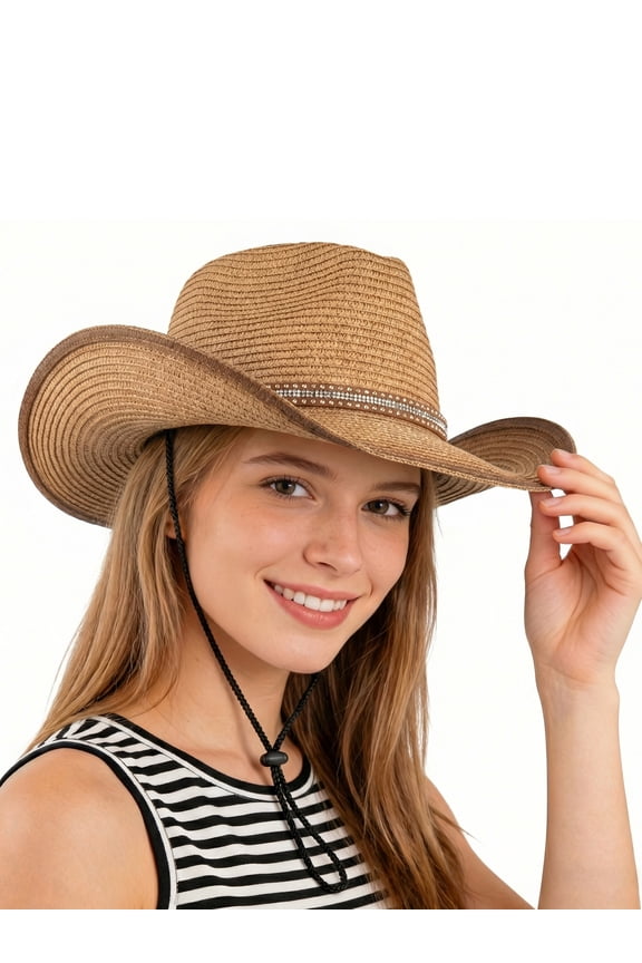 Womens Western Cowboy Hat Foldable Wide Brim summer Sun Hat with Decorative Band for women