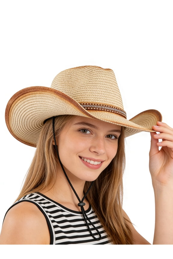 Womens Western Cowboy Hat Foldable Wide Brim summer Sun Hat with Decorative Band for women