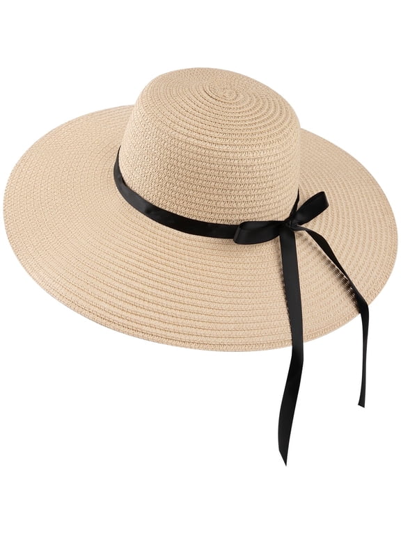 Womens Wide Brim Sun Straw Hat Beach Travel Foldable Floppy Summer Hat for Women