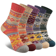 COOPLUS Womens Winter Warm Socks Women Wool Crew Socks 5 Pairs