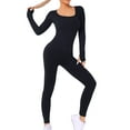 thumbnail image 1 of COOPLUS Womens Workout Jumpsuits Long Sleeve Bodysuits Ribbed One-piece Seamless Square Neck Unitard Yoga Casual, 1 of 7