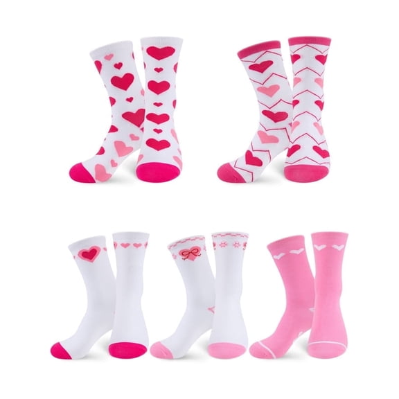 COOPLUS Womens Crew Socks 5-Pack, Novelty Love Socks Cute Heart Print Gifts for Mothers Day Gifts