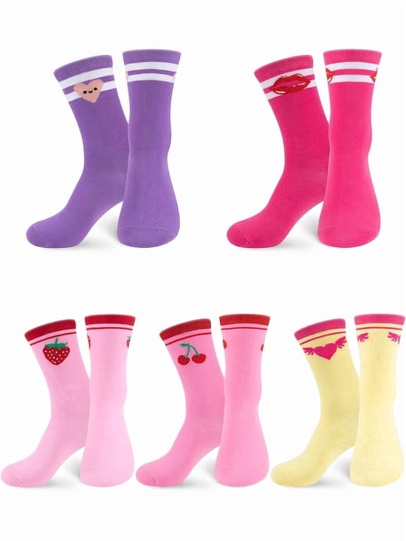 Womens Crew Socks 5-Pack, Novelty Love Socks Cute Heart Print Gifts for Mothers Day Gifts