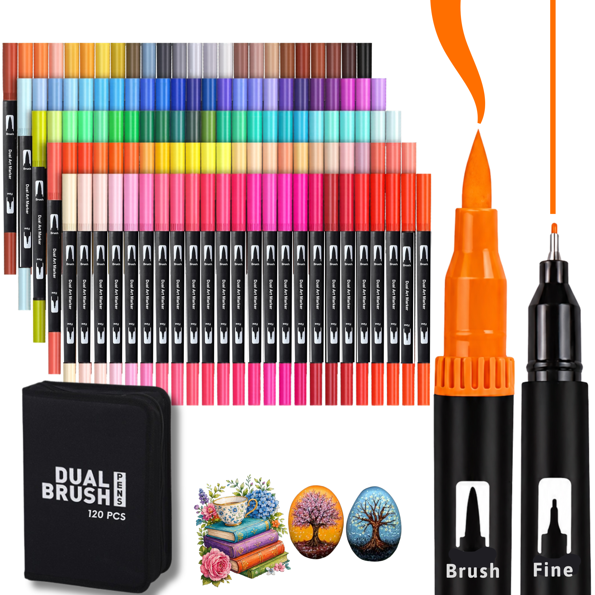 COORIART  120 Colors Dual Tip Art Marker Pens, Coloring Markers Set with Brush & Fine Tip for Adult Coloring Books No Bleeding, Professional Calligraphy & Drawing Art Supplies Kit