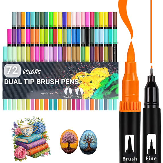 COORIART 72 Colors Dual Tip Art Marker Pens, Coloring Markers Set with Brush & Fine Tip for Adult Coloring Books No Bleeding, Professional Calligraphy & Drawing Art Supplies Kit