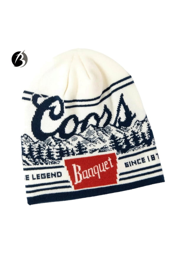 COORS Banquet Wrapping Jacquard Stone Knit Beanie The Legend Since 1873 Toboggan
