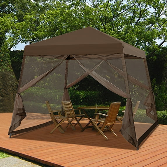 COOS BAY 10' x 10' Slant Leg Pop Up Canopy Tent w/ Mosquito Netting (Brown)