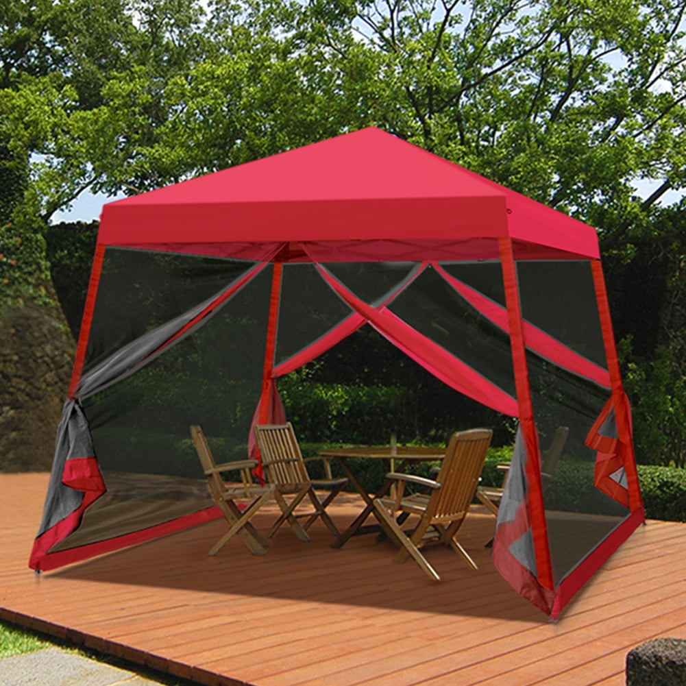 Red 10' x 10' Steel Pop-Up Canopy Tent with Mosquito Netting