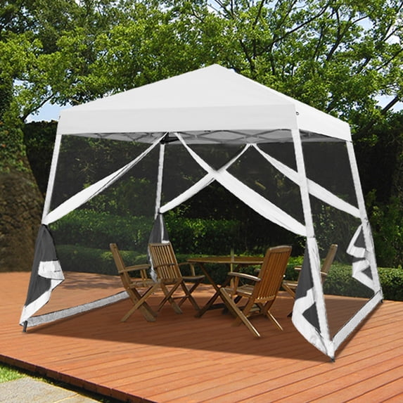 COOS BAY 10' x 10' Slant Leg Pop up Canopy Tent w/ Mosquito Netting (White)