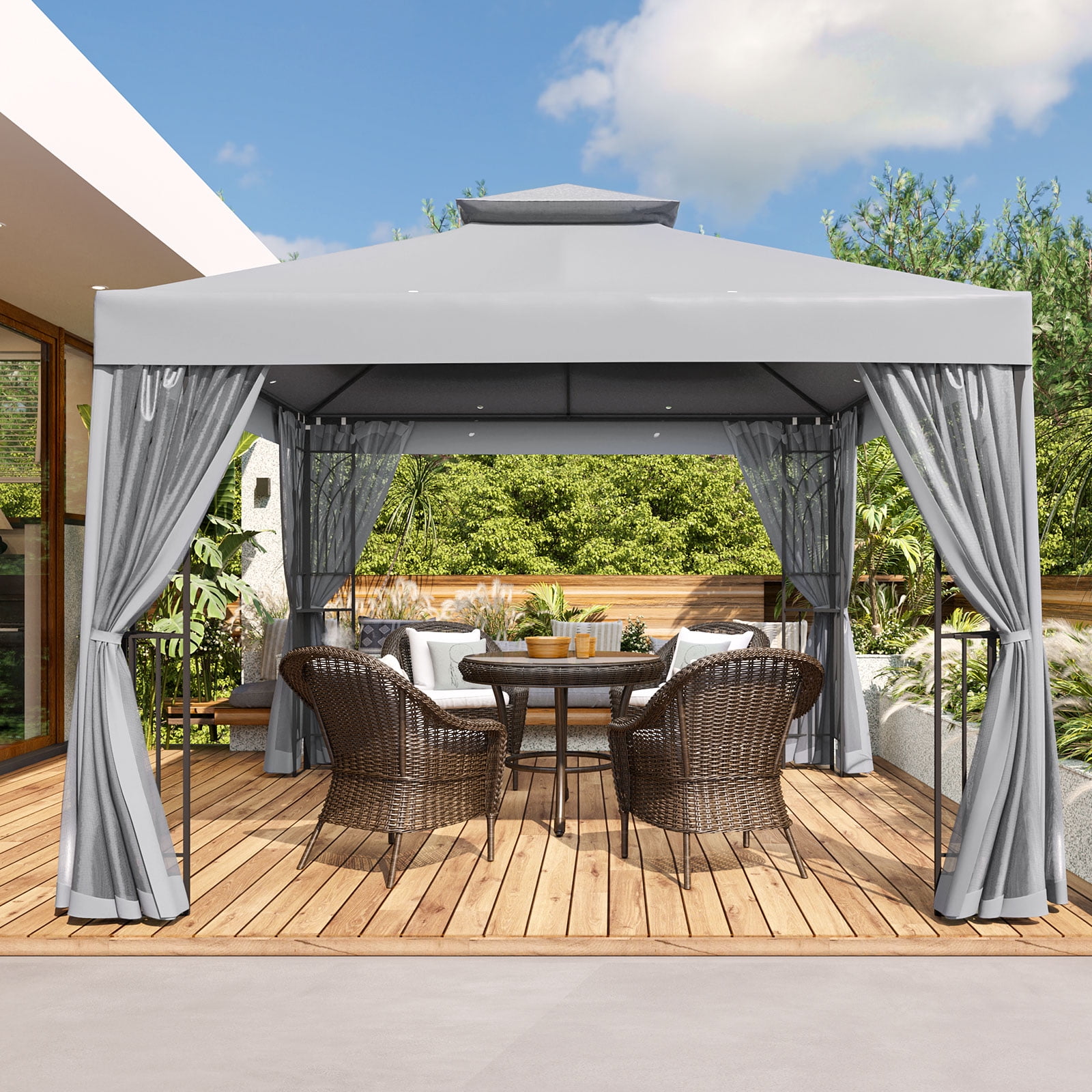 Gray 10' x 10' Metal Frame Patio Gazebo with Netting