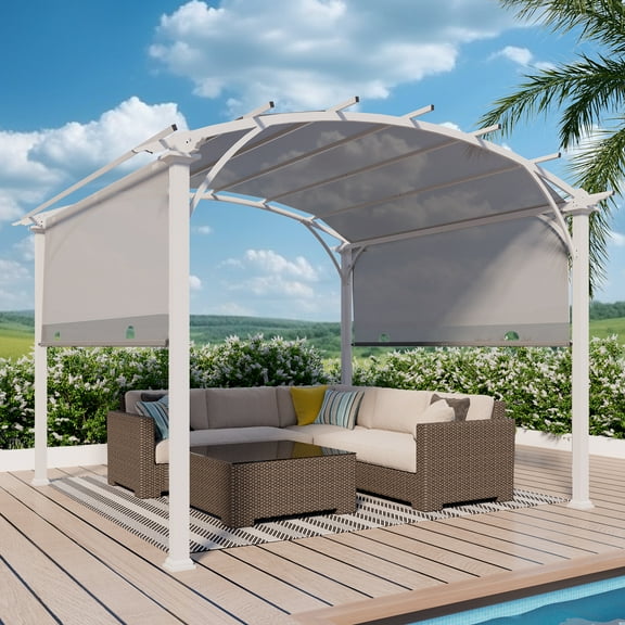 COOS BAY 11.4 x 11.4 Outdoor Retractable Patio Pergola Heavy-Duty Steel White Pergola with Sun Shade Canopy, Gray
