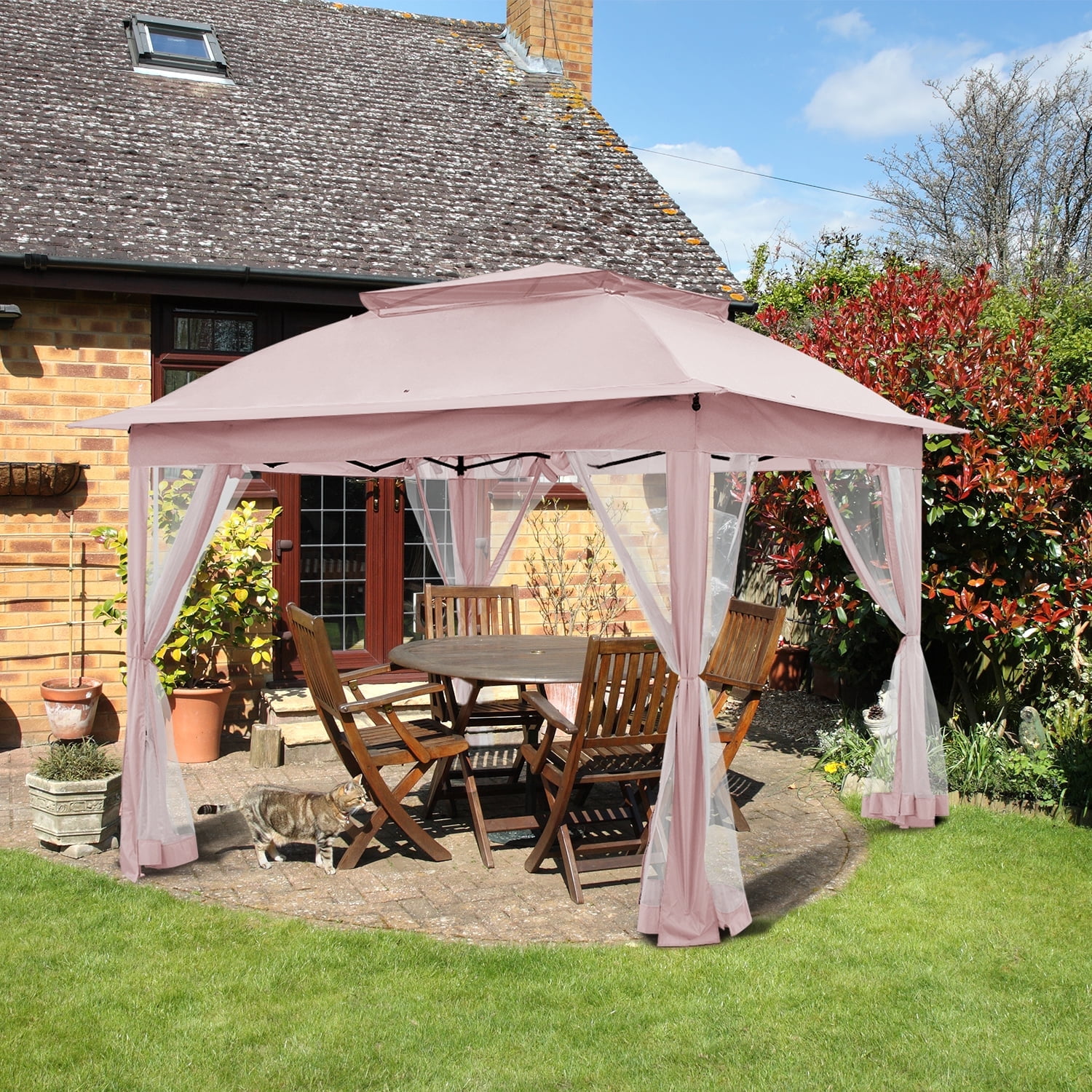 Pink Steel 11' x 11' Patio Gazebo with Mosquito Netting