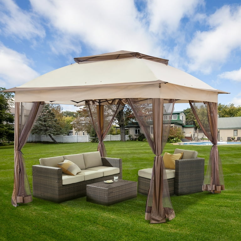 COOS BAY 11'x11' Pop-Up Instant Gazebo Tent with Mosquito Netting Outdoor Canopy Shelter with 121 Square Feet of Shade(Beige) COOS BAY 11'x11' Pop-Up Instant Gazebo Tent with Mosquito Netting Outdoor Canopy Shelter with 121 Square Feet of Shade(Beige)