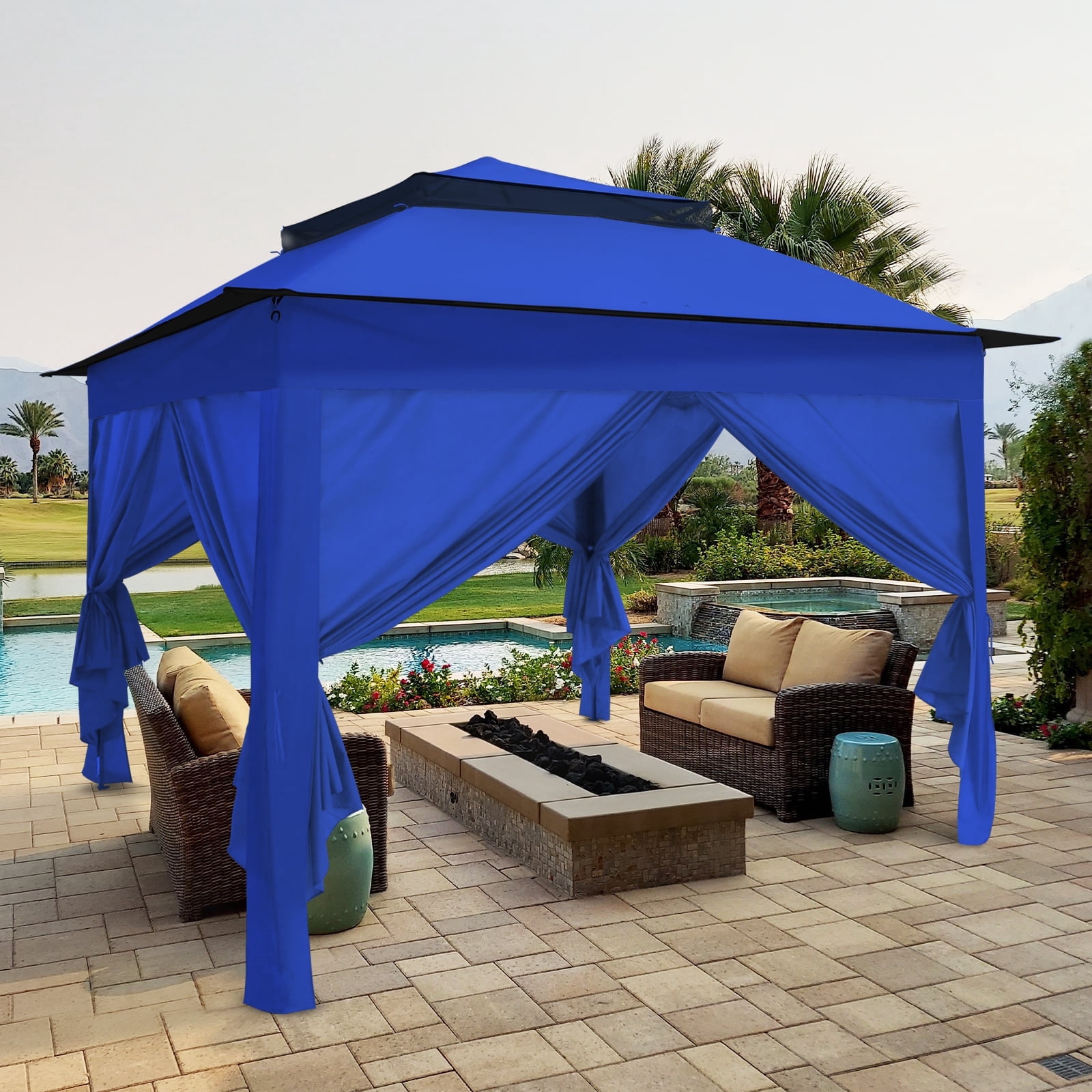 COOS BAY 11x11 Pop-up Instant Gazebo Tent with 4 Sidewalls Outdoor Canopy Shelter,Blue