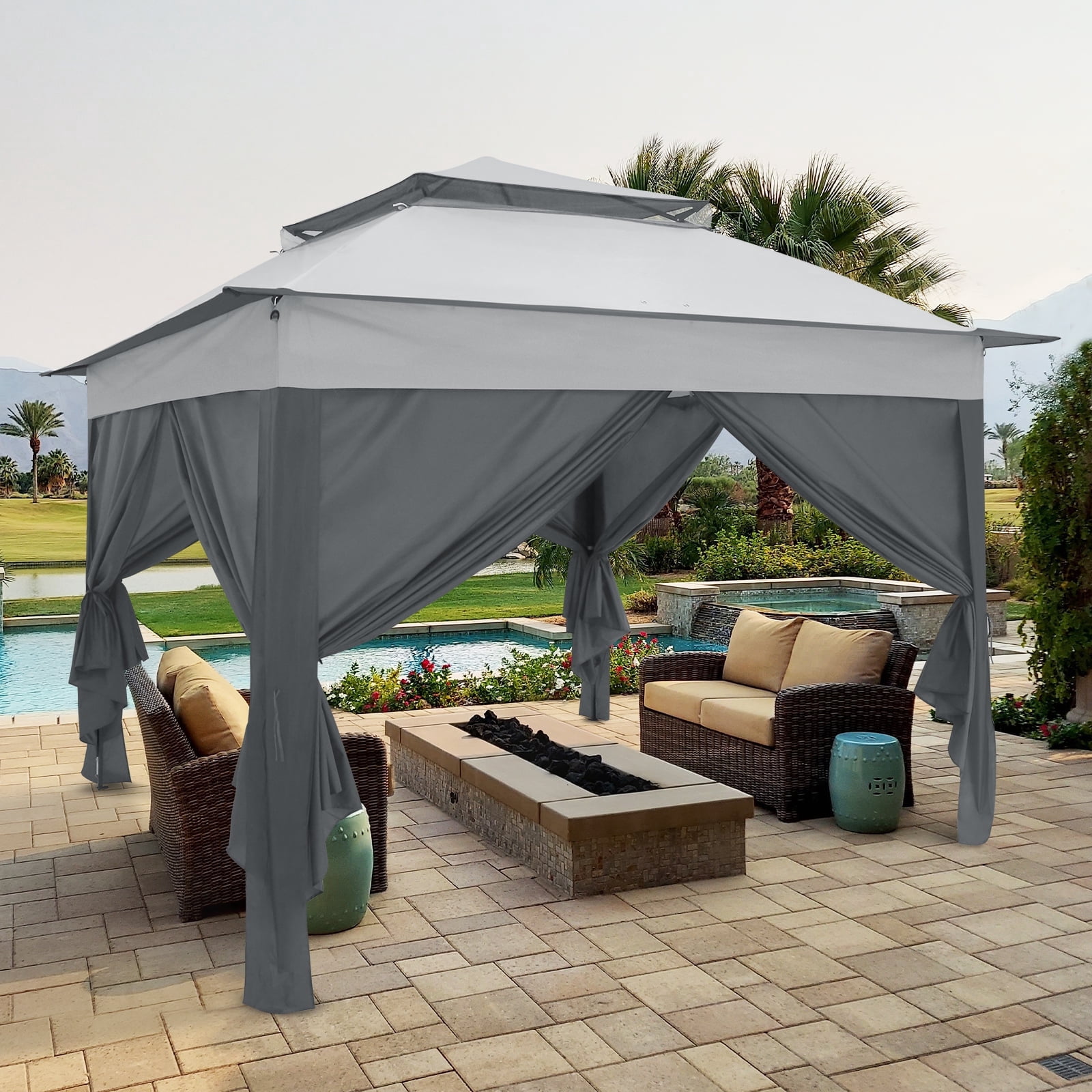 COOS BAY 11x11 Pop-up Instant Gazebo Tent with 4 Sidewalls Outdoor Canopy Shelter, Gray