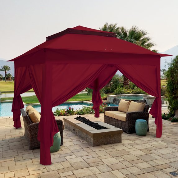 COOS BAY 11x11 Pop-up Instant Gazebo Tent with 4 Sidewalls Outdoor Canopy Shelter,Red