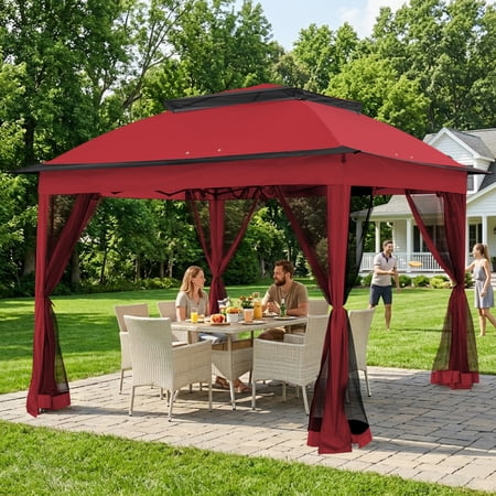 COOS BAY 11x11 Pop-Up Instant Gazebo Tent with Mosquito Netting Outdoor Canopy Shelter with 121 Square Feet of Shade, Red
