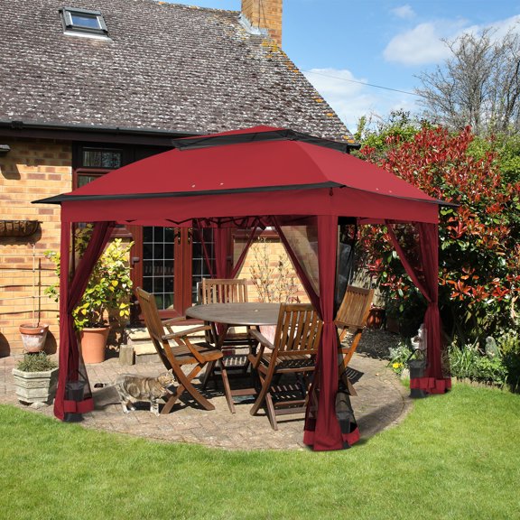 COOS BAY 11x11x9.7 ft Pop up Instant Gazebo Tent with Mosquito Netting Outdoor Canopy Shelter Red