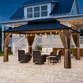 thumbnail image 1 of COOS BAY 12x16 Hardtop Gazebo with Aluminum Frame, Galvanized Steel Double Roof Outdoor Pavilion with Netting and Curtains, Dark Brown/Tan, 1 of 9