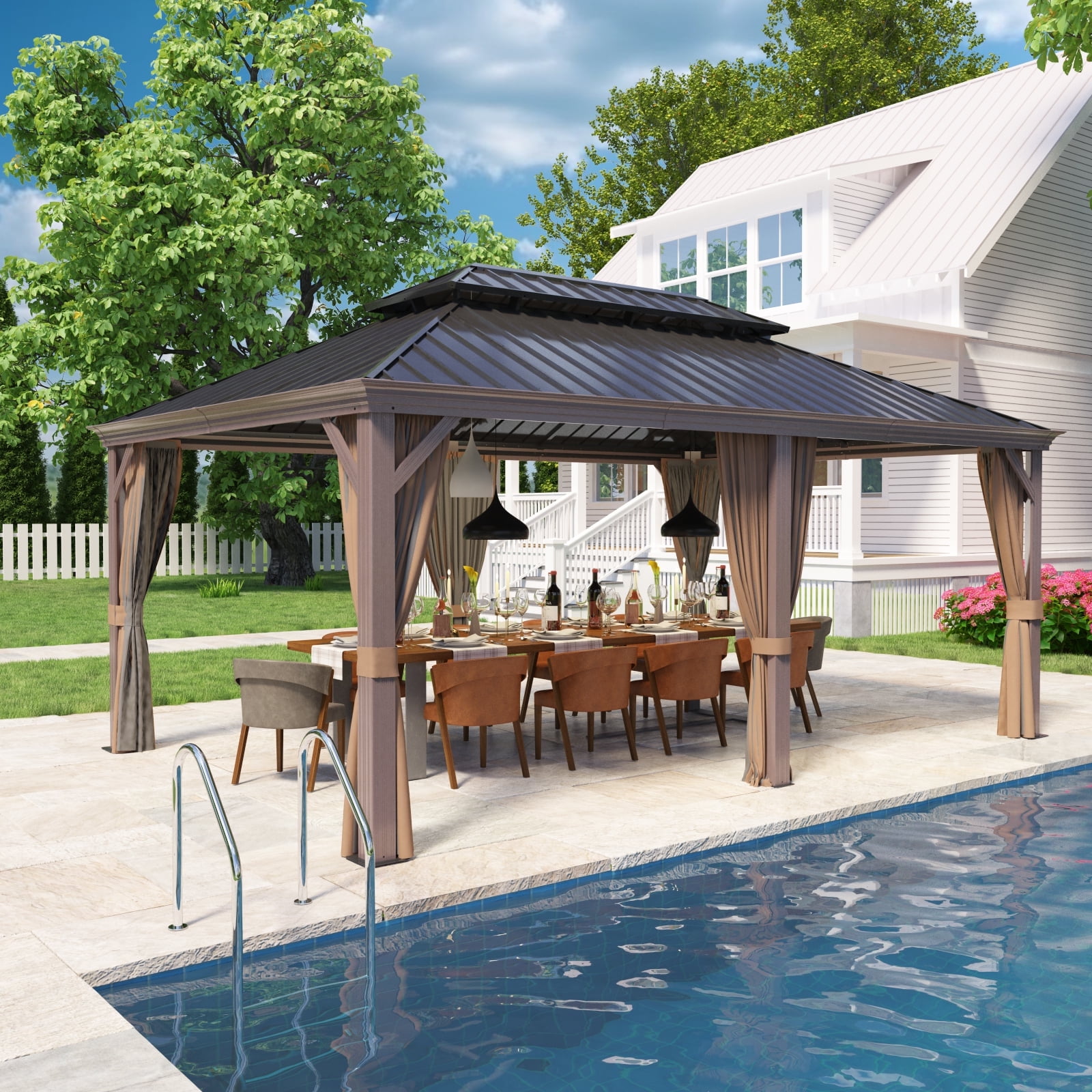 COOS BAY 12x18 Hardtop Gazebo Double Galvanized Steel Roof Canopy ...