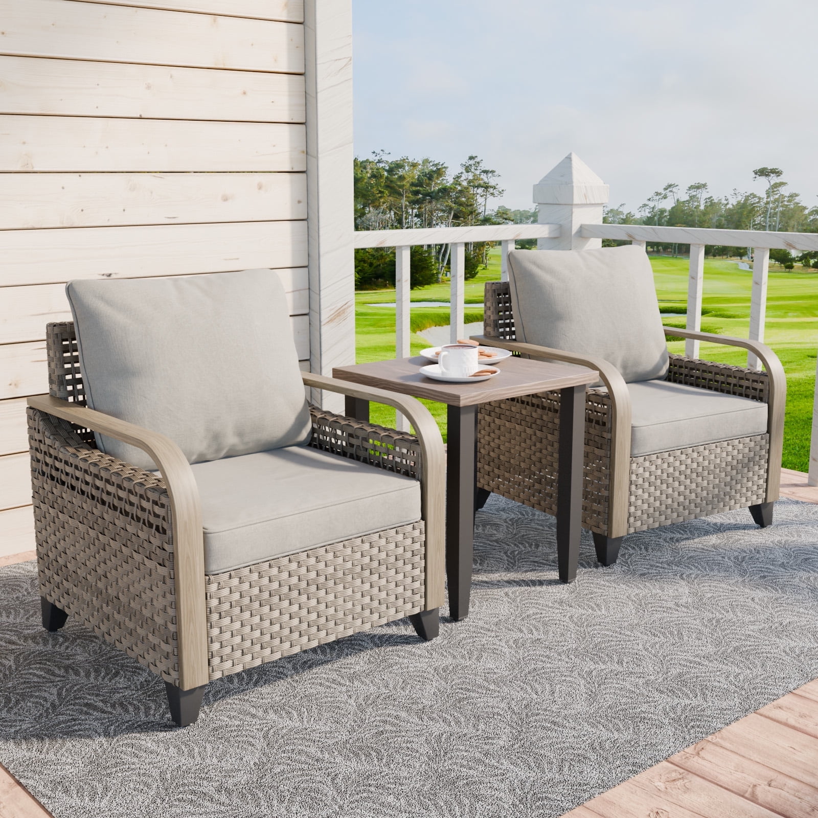 Gray and Brown Wicker Armchair Patio Set with Steel Frame