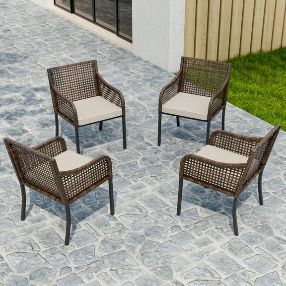 COOS BAY Echo Vibe 4 Pieces Patio Wicker Dining Chairs with Cushions, Outdoor All-Weather Armchairs for Garden Deck Backyard, Brown