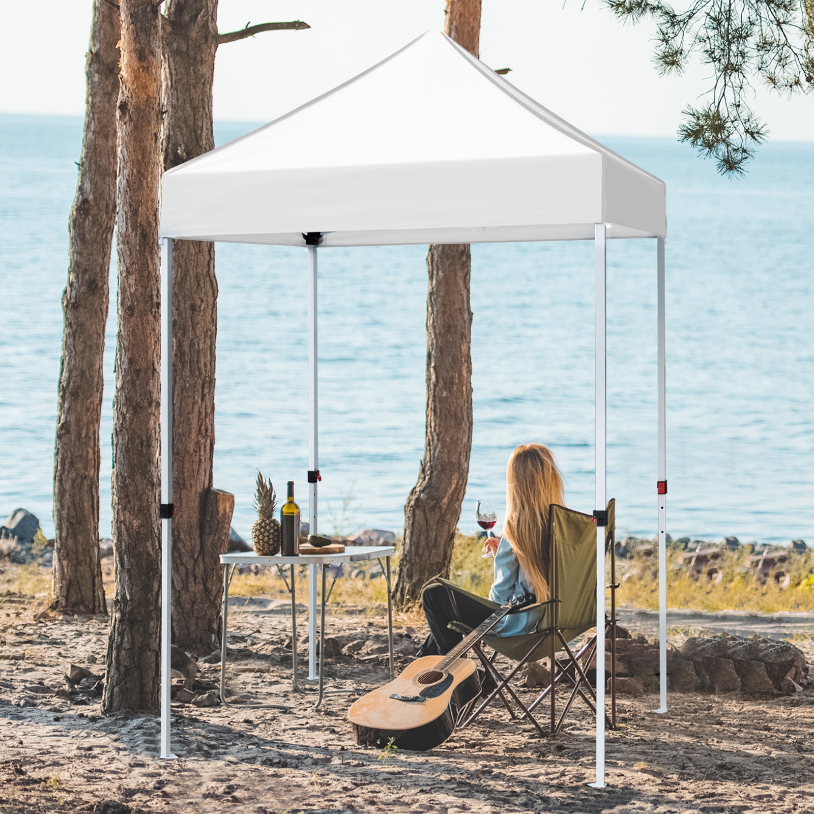 White 5x5 Steel Pop-Up Canopy with Adjustable Height