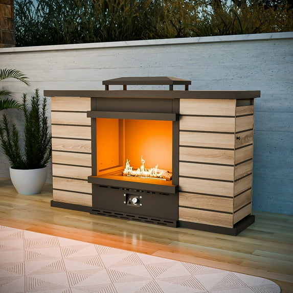 COOS BAY 50000BTU Rectangular Steel Fireplace for Outdoor Patio, Smokeless Propane Gas Fire Pit with PVC Cover& Ceramic logs