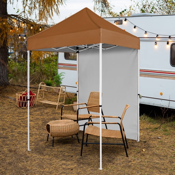 COOS BAY 5x5 Outdoor Portable Canopy Tent with One Removable Sunwall, Pop up Canopy with Carry Bag, Khaki