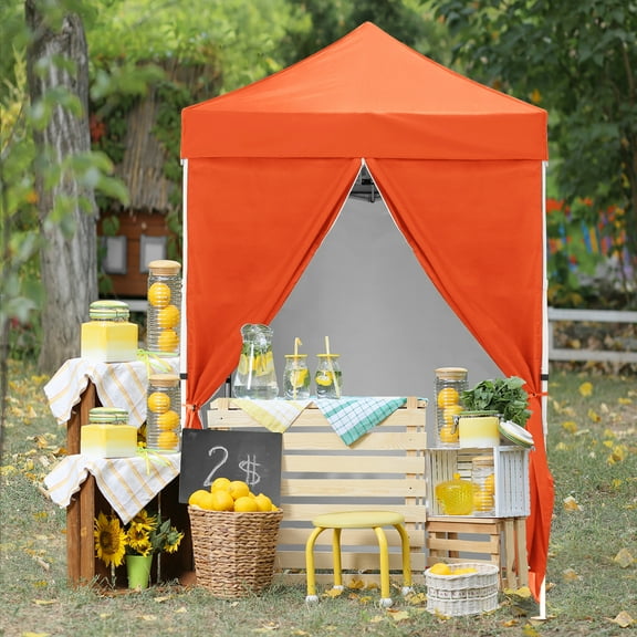COOS BAY 5x5 Pop-up Instant Outdoor Canopy with 4 Side Wall Panels, Portable Lightweight Tent with Carry Bag, Orange