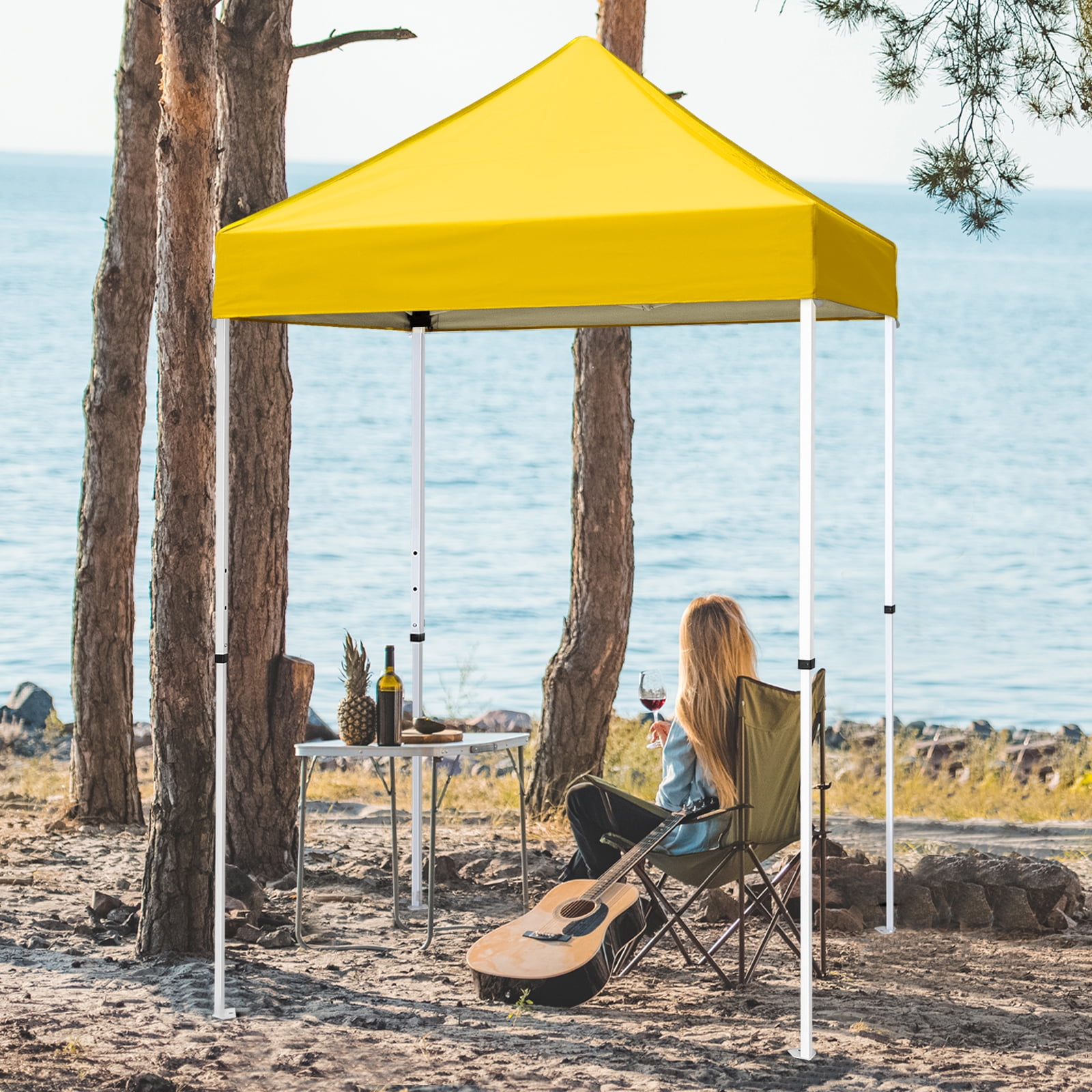 Yellow 5x5 Portable Adjustable Height Canopy Tent with White Frame