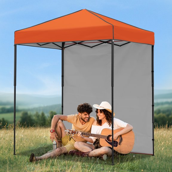 COOS BAY 6x4 Instant Pop-up Canopy Tent with 1 Sidewall, Lightweight Compact Portable Canopy, Easy Setup Shelter Sun Shade with Carry Bag, Orange