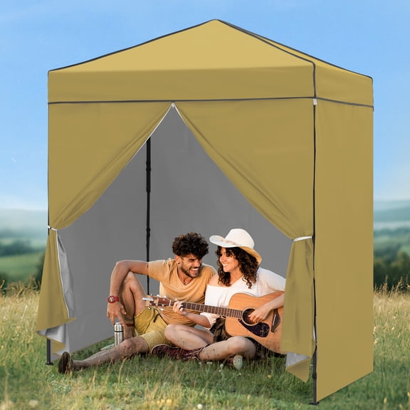 COOS BAY 6x4 Instant Pop-up Canopy Tent with 4 Sidewall, Lightweight Compact Portable Canopy, Easy Setup Shelter Sun Shade with Carry Bag, Beige