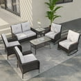 thumbnail image 1 of COOS BAY 7 Pieces Outdoor Patio Wicker Patio Conversation Set With Beige Cushions - Loveseat, Armchairs, Rocking Chairs and Tables, 1 of 8