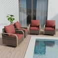 thumbnail image 1 of COOS BAY Brown Wicker Rattan Outdoor Patio 360° Swivel Rocking Glider Chair with Red Cushions for Garden, Poolside, Backyard (Set of 4), 1 of 8